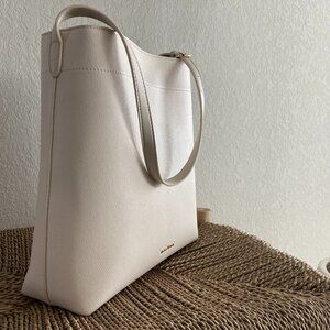 Minimalist Women's Cream Leather Anne Klein Travel Bucket Bag, Tall Bucket Purse